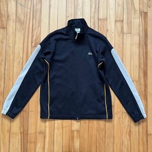 Lacoste Sport Mens Full Zip Track Jacket Black Grey w Orange Piping Size 4 (M)